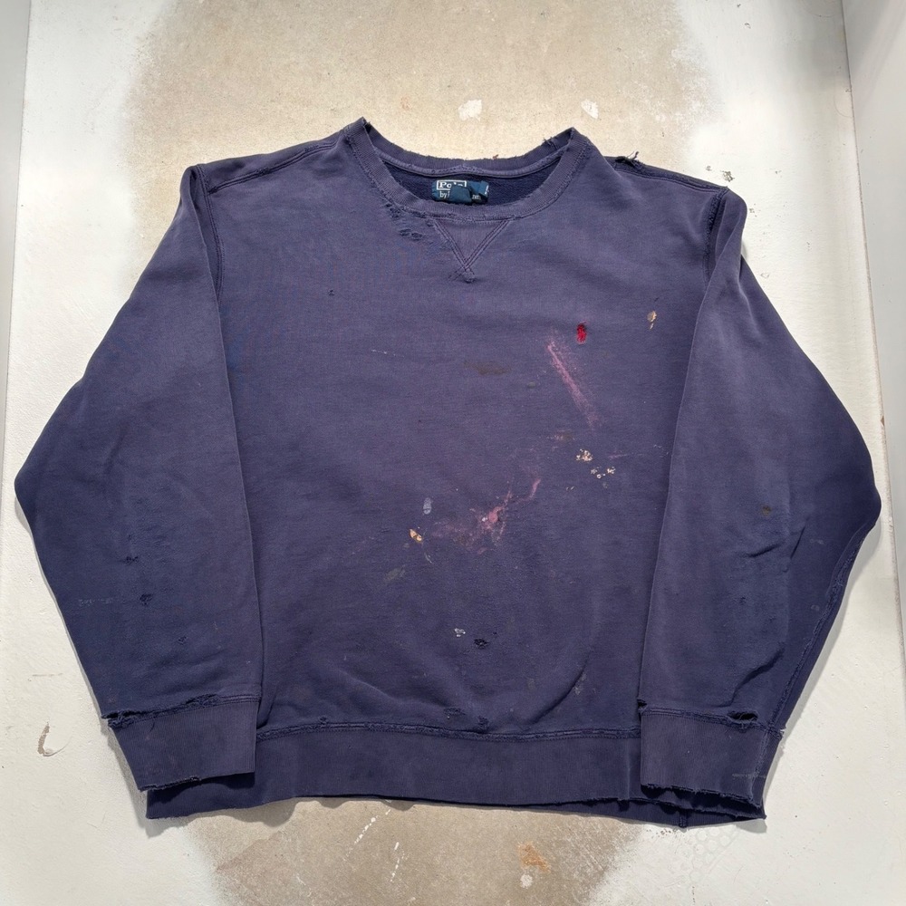 Polo Ralph Lauren Distressed Sweatshirt Mens XXL Navy Thrashed Paint Splatter